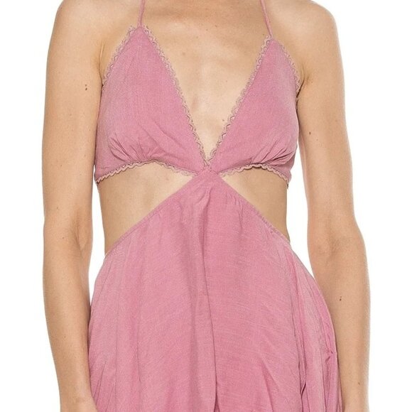 ALEXIA ADMOR Size 8 Women's Ali Halter Dress Lace Trim Cutout Fit and Flare Pink - Picture 4 of 15